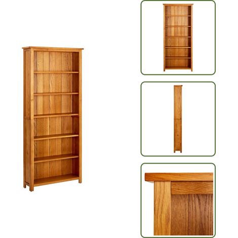 Bibliothèque à 6 étagères 80x22,5x180 cm Bois de chêne massif - Bibliothèque En Bois - Bibliothèque Rustique - Bibliothèque Chêne - Étagères Murales - Rangement Intérieur (1/5)