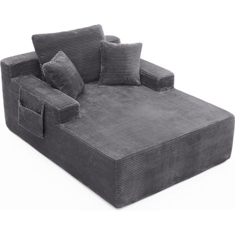 Canapé en velours côtelé avec rangement latéral et coussins confortables, design élégant et fonctionnel (1/5)