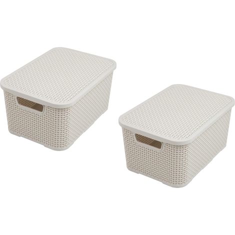 Lot de 2 corbeilles design rotin - Taille S 7 l - Plastique PP - Crème - 7 l (1/4)