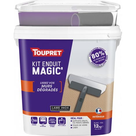 Toupret – Kit enduit de lissage en pâte allégée 12kg – Pour murs intérieurs dégradés – Texture lisse – Épaisseur de lissage jusqu'à 5mm – Temps de séchage 6-8h