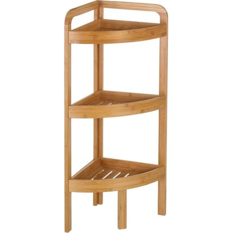 Étagère d'angle pour WC ou salle de bain en bambou 23x23x77cm (1/5)
