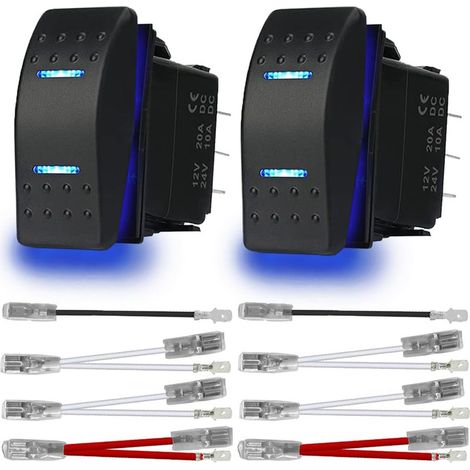 2pcs commutateur basculeur momentané basculeur (ON) -Off- (ON) 3 position imperméable DC 12V / 20A 24V / 10A 7Pin DPDT LED lumière, pour bateau marin camion voiture caravane RV SUV ATV UTV, bleu