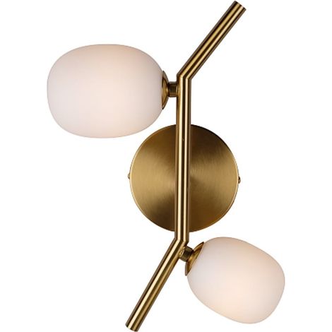 Z-Line – moderne Wandleuchte, goldfarbenes Messing, milchige Kugel