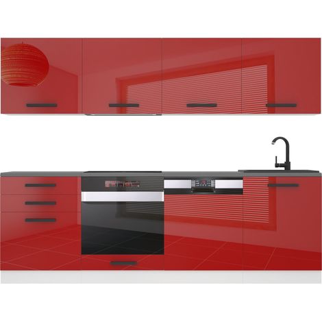 Belini Cuisine Equipee Complete Alice Muebles de Cuisine Complets - 240 cm. Cuisine Complete avec Plan de Travail, Rouge très Brillant (1/4)