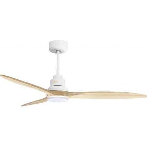 Tenerife - Super destratificateur et ventilateur DC 132 cm Blanc pales bois clair avec Lumière 25 à 35 m² (1/5)