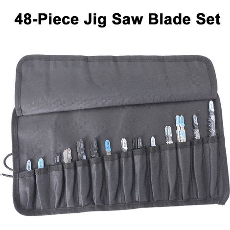 Lot de 48 lames de scie sauteuse multi-tailles avec pochette en tissu EVA pour couper bois métal aluminium (1/5)