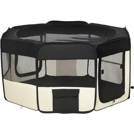 Recinto per cuccioli, recinto pieghevole con copertura in rete, adatto a cani, gatti e piccoli animali, materiale in rete traspirante, per uso interno, 120 cm di diametro x 58 cm di altezza, nero + bi (1/5)