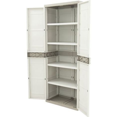 Armario de 4 estantes de Resina Titanium Beige Almacenaje Exterior e Interior 70x44x176 cm