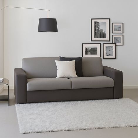 Talamo Italia Sofá fijo Rosanna, Gran Sofá de 2 plazas, 100% Made in Italy, Sofá de salón en tela tapizada, con reposabrazos estándar, Cm 200x95h90, Gris y Antracita, con embalaje reforzado (1/5)