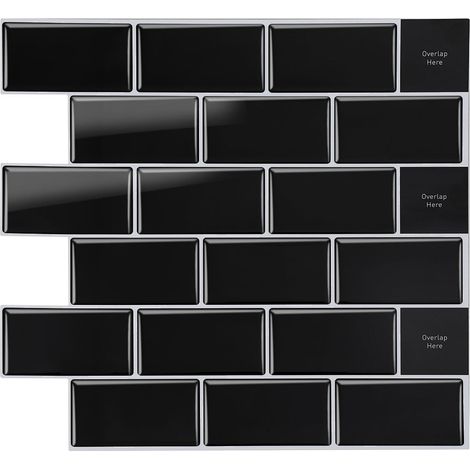 Jiubiaz Baldosas autoadhesivas negras 30,5×30,5 cm – 10 piezas PVC 3D impermeables para pared de cocina y baño (1/5)