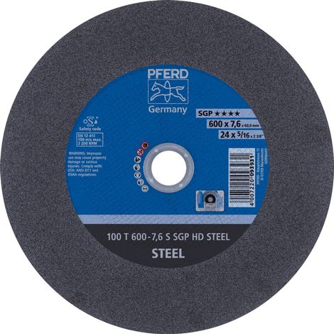 PFERD TOOLS Stationäre Trennscheibe T 600x7,6x60mm "hart" HD STEEL für Stahl 100m/s 5 Stk (1/5)