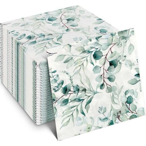 Servietten Eukalyptus 80 Stück, Servietten Grün Salbeigrün für Hochzeit Sommer Sommerparty Taufe, Hochzeitsservietten für Baby Party Tisch Dekorationen, Papierservietten Einweg Napkins (1/5)