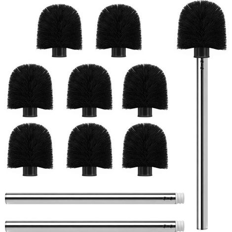 Lot de 9 têtes de brosse WC noires avec 3 poignées en acier inoxydable - Tête de brosse WC de rechange (1/5)