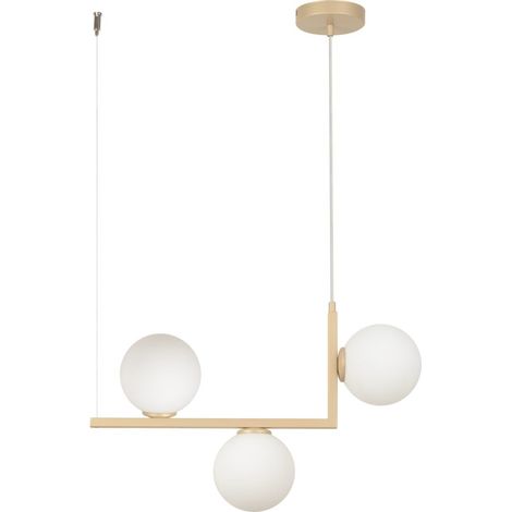 Lampadario oro Andy 3 sfere vetro bianco tavolo G9 (1/2)