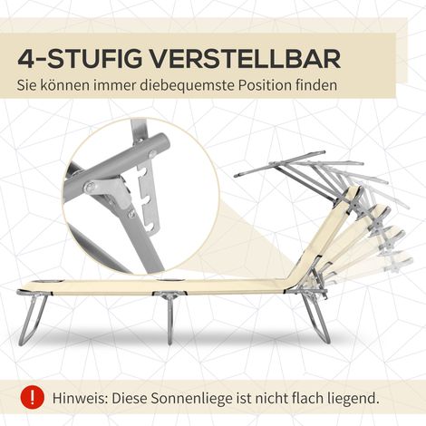 Transat pliable, chaise lounge extérieur avec parasol intégré, dossier ajustable 4 positions, siège de camping imperméable, capacité 120 kg, pour jardin, plage, piscine, beige