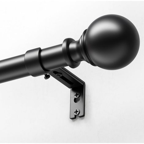 Tringle à Rideaux avec Embouts Ronds, 80-183 cm Extensible, 25 mm de Diamètre, Ensemble avec Supports, pour Chambre et Salon - Noir (1/5)
