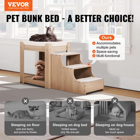 Lit Superposé pour Animaux de Compagnie Chien Chat avec Escaliers Plusieurs Marches Plate-forme de Siège Surélevée Coussin en Mouss… (1/5)
