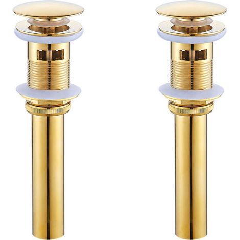 2pcs Brass Sink Drain Gold Sink Drain with Overflow Pop Up Sink Drain(A)
