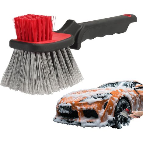 Brosse de nettoyage pour roues de voiture Outil ergonomique, brosse pour enlever les taches pour jantes de voiture – pour garage, cour, camion, monospace, berline, camping-car (1/5)