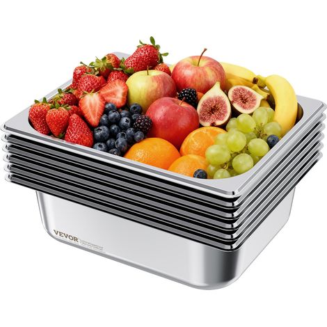 Bac Gastronorme GN 1/2, Récipient de Restauration en Acier Inoxydable 6PCs 6 L, Bac Inox Alimentaire Profondeur 9,9 cm, Anti-adhérent et Antirouille, pour Bain-marie Buffet Chauffe-plats Hôtel (1/5)