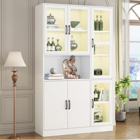 Vitrina blanca con LED, 120 x 40 x 200 cm, MDF y cristal, 4 baldas ajustables (1/5)