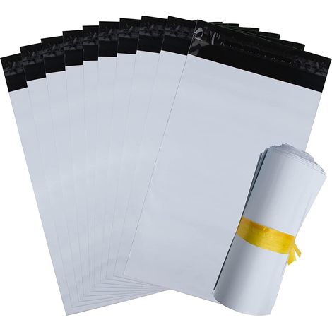 100 enveloppes blanches opaques 25 x 35 cm, pochettes d'expédition plastique, solides, inviolables et imperméables - Lot de 100 (1/4)
