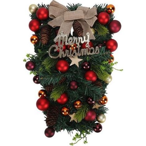Couronne de larme d'épicéa artificielle créative de noël Swag avec des boules de pommes de pin arc pour l'arrangement d'affichage de fenêtre de porte (1/5)