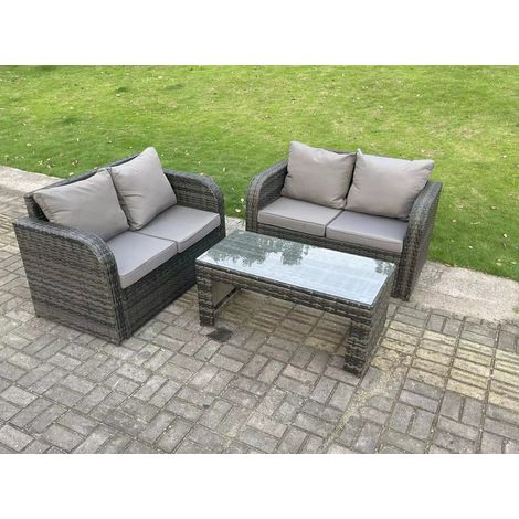 Fimous Dark Grey PE Wicker Rattan Garden Furniture Set Love Sofa 2 Seater Sofa Set Outdoor Rectangular Coffee Table 4 Seater (1/3)