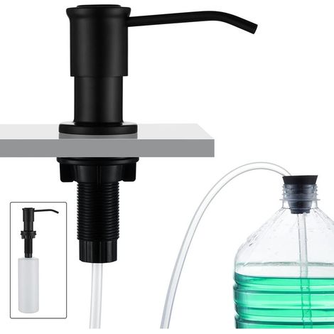 Distributeur de savon encastrable noir – Capacité 500 ml – Tuyau silicone 1,0 m – Acier inoxydable et plastique PE – Installation rapide (1/5)