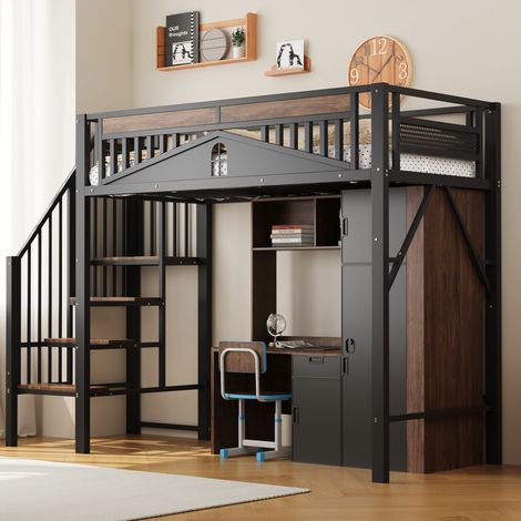 MEUBLIV Hochbett 90x200 cm schwarz – mit Sicherheitsleiter, ohne Matratze (1/5)