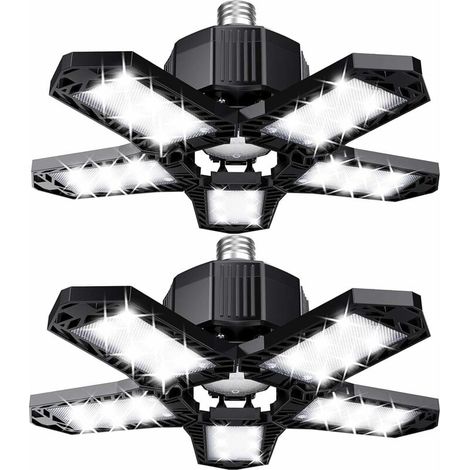 Lot de LED de garage - 120 W - 12000 lm - Lampe d'atelier - Plafonniers déformables - Panneaux E26/E27 -2 lampes (1/5)