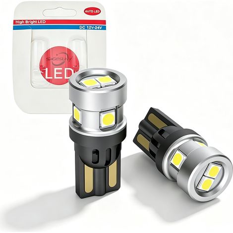 W5W T10 Canbus LED Bulb 12V 6000K White 194 126 501 3014 3030SMD Error Free ODB Sidelight Light Bulb for Car Motorcycle Night Light Plate Light Bulb, Pack of 2 (1/5)