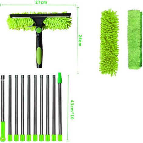 Kit nettoyage vitres 4 m extensible 2‑en‑1, raclette microfibre pour fenêtres hautes, murs et voitures (1/4)