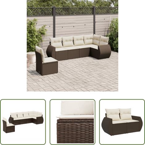 vidaXL Rattan - 6-tlg. Garten-Sofagarnitur mit Kissen Braun Poly Rattan (1/5)