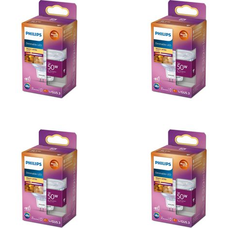 Philips Pack avantagé GU5.3 (MR16) Spot 50W 12V Dimmable Lumière blanche chaude - 4 pièces (1/3)