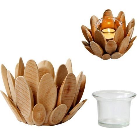 Wooden pillar candle holder, centerpiece, decorative candles, with holders for glass cup handles (1/5)