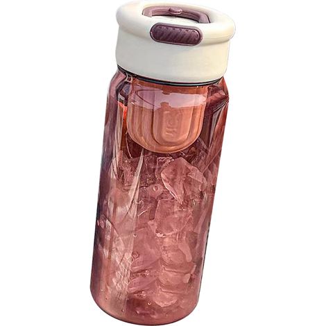 Kunststoff-Wasserflasche mit integriertem Teesieb, transparenter Korpus, 650 ml, Sport-Wasserflasche für Büroangestellte, aprikosenfarbener Bezug, roter Korpus (1/5)