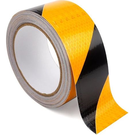 Thijox - Nastro riflettente 25 m x 5 cm - Autoadesivo giallo e nero - Nastro di segnalazione impermeabile per la sicurezza diurna e notturna - Ideale per l'edilizia (1/5)