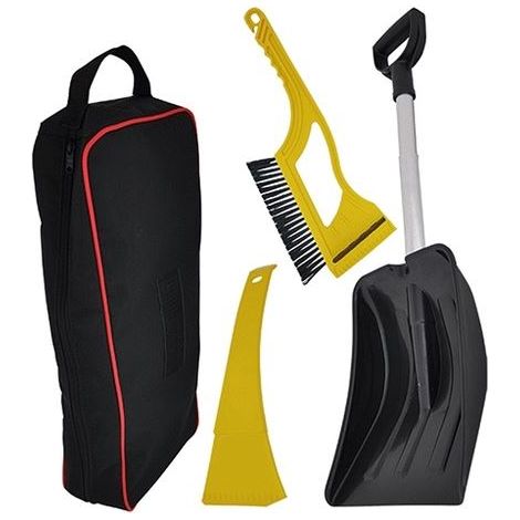 Kit 3 pezzi da auto per emergenza neve e ghiaccio con borsa raschietto spazzola e badile pieghevole