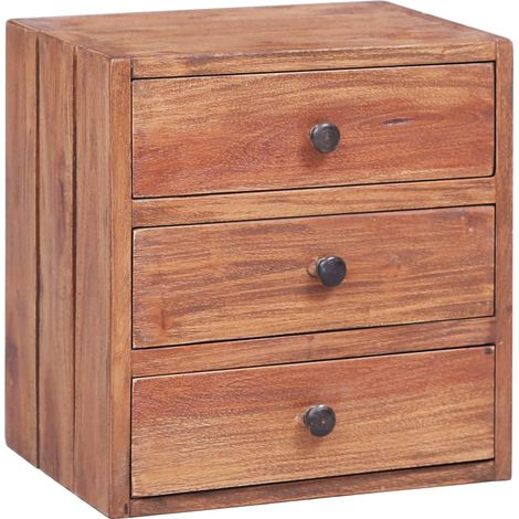 Comodino con 3 cassetti 35 x 25 x 35 cm legno massello di mogano DEC033110