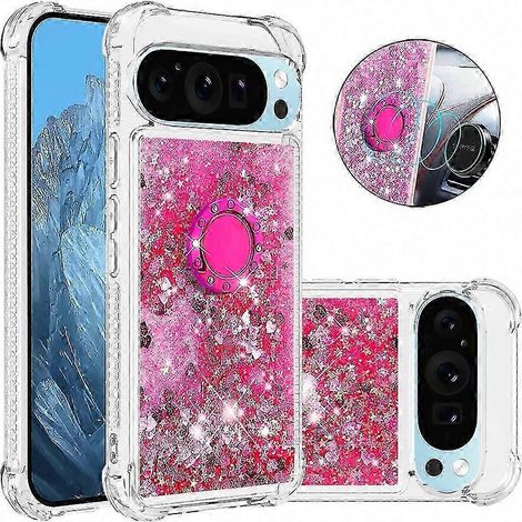Coque Google Pixel 10 Pro en TPU avec béquille, protection antichoc motif cœur vert sablé, étui robuste et fin, design floral, coque arrière antidérapante (1/5)