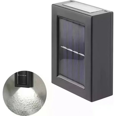 (Lot de 10 - Blanc) Spots solaires d'extérieur à éclairage indirect (haut et bas), lampes murales solaires étanches, éclairage solaire décoratif pour jardin. (1/5)