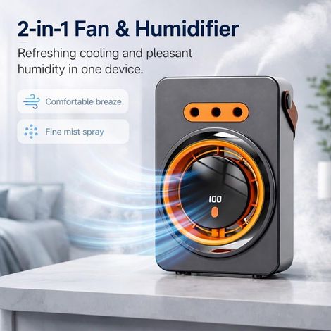 Tragbarer Klimaventilator mit Nebelfunktion, mobile Klimaanlage ohne Abluft mit 5 Geschwindigkeitsstufen und Timer, leise mobile Klimaanlage mit 3 Öffnungen für Zuhause, Auto, Camping (Schwarz) (1/4)