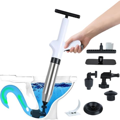 Détartreur À Pression - Pompe À Air Comprimé Avec Manomètre - Pour Salle De Bains Cuisine Et Toilettes - 4 Embouts Inclus - 1 Pièce (1/5)