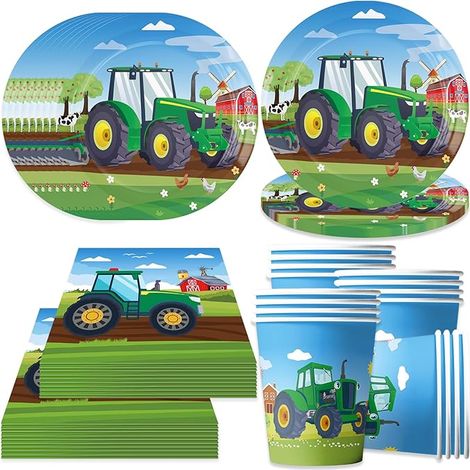 Vaisselle de Fête Tracteur Anniversaire Fournitures fête d'anniversaire Enfants Papier invités Assiettes Serviettes Table gobelets Voiture (1/5)
