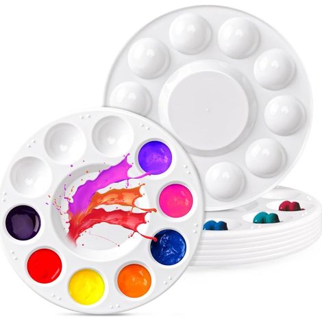 Palette de peintre 8 pièces - Plateau rond pour la peinture - Palette de mélange - 10 godets - Palette - Plateaux de peinture - Pour la peinture ou les cours de bricolage - Blanche (1/5)