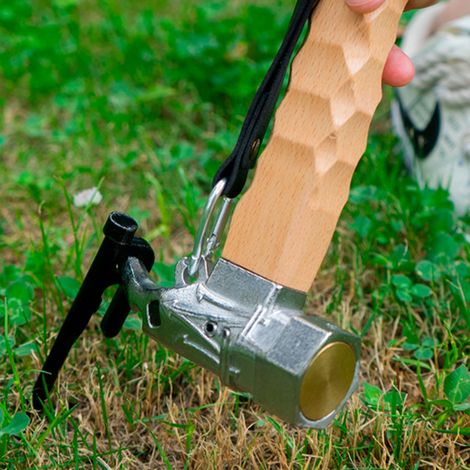Marteau de camping en acier inoxydable, marteau de tente avec tête amortissante, poignée ergonomique et dragonne en cuir PU, argent. Idéal pour la randonnée. (1/5)