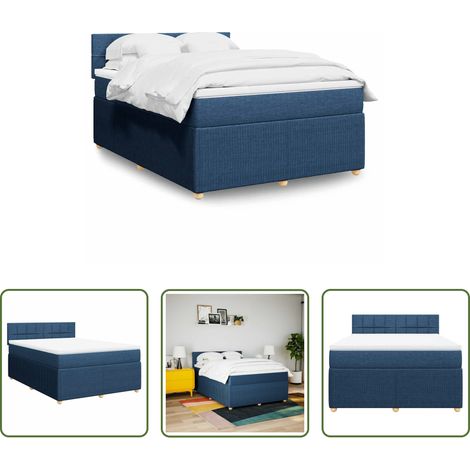 Matelas à ressorts ensachés - Sommier à lattes de lit avec matelas Bleu 140x190 cm Tissu (1/5)