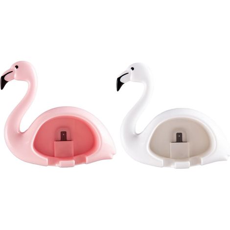 Porte-Brosse à Dents Design Flamant Rose Adorable Mural Ventouse 2 Pièces en Abs, Installation Facile Perçage, Rangement Chic pour Salle de Bain pour Garçon et Filles (1/5)