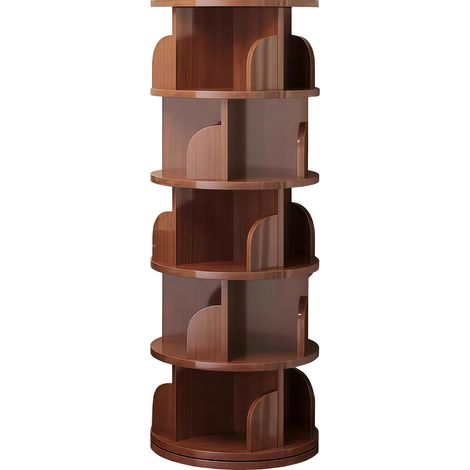 Bibliothèque pivotante 360° à 5 niveaux, gain de place pour petits espaces, rangement compact en MDF, style bois foncé pour salon, chambre et bureau CHICFURN (1/5)